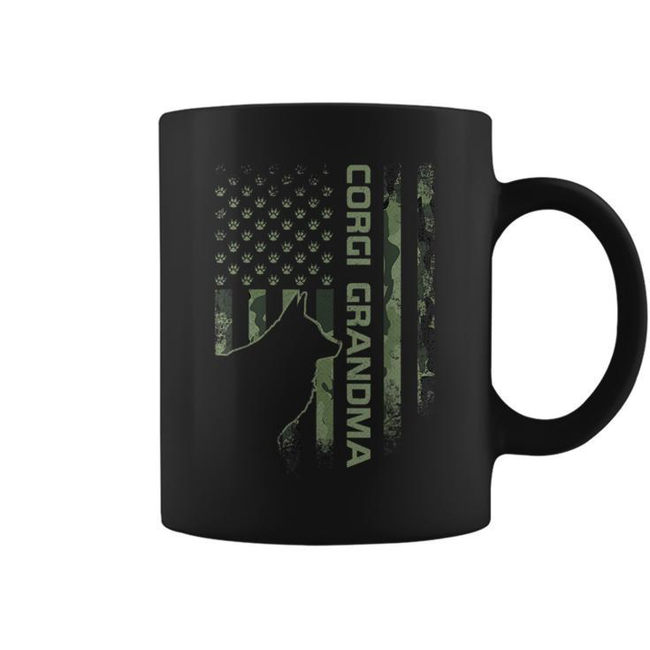 Vintage American Camo Flag Proud Corgi Grandma Silhouette  Coffee Mug