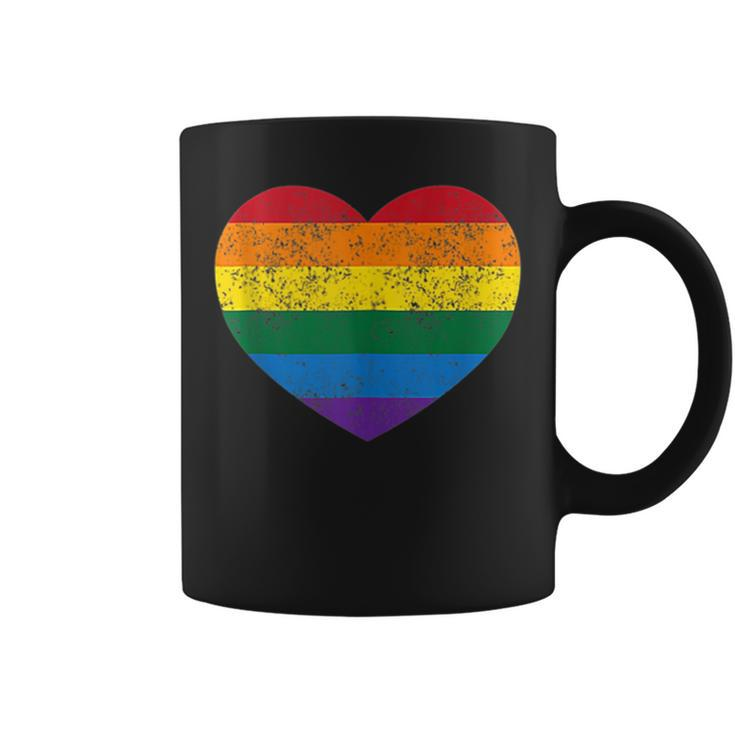 Vintage Distressed Gay Pride Lgbt Rainbow Flag Heart  Coffee Mug