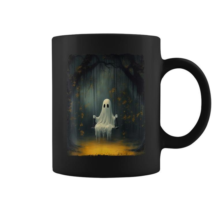 Vintage Floral Ghost On The Swing In Forest Halloween Gothic Coffee Mug
