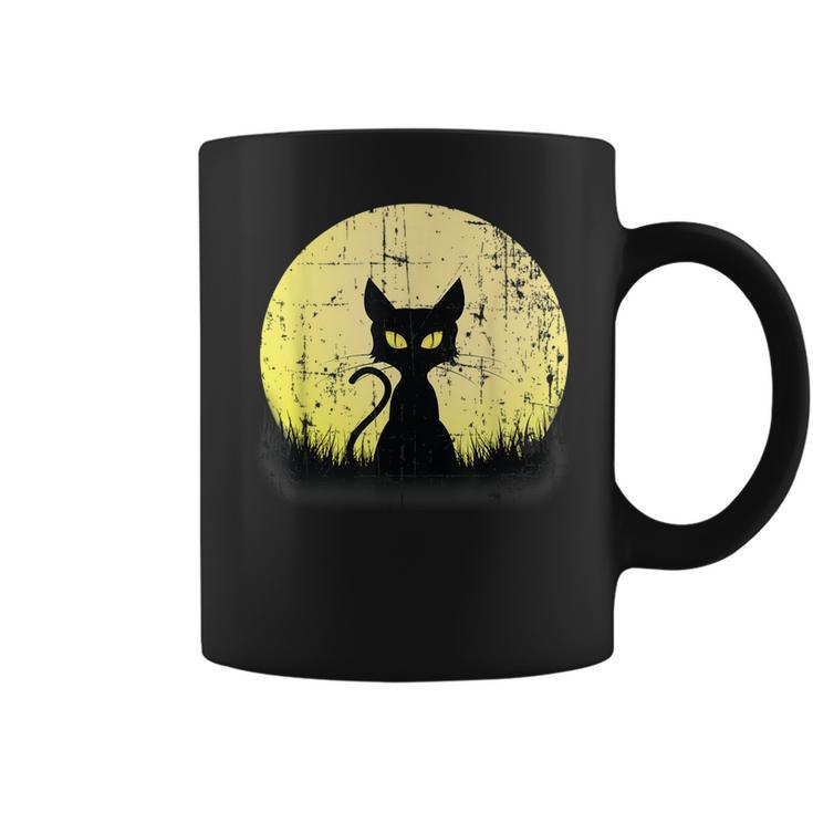 Vintage Halloween Cat T  Full Moon Weathered Distressed Moon Funny Gifts Coffee Mug