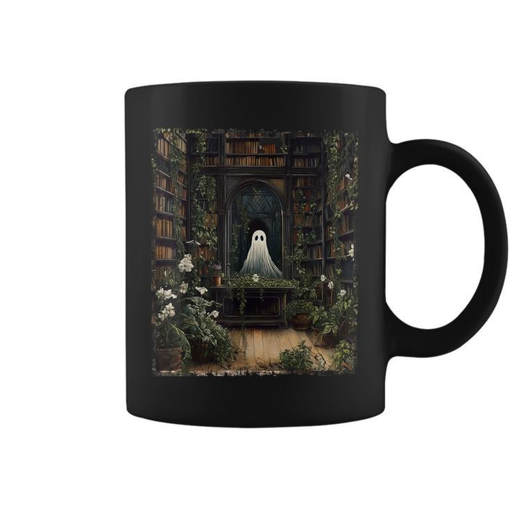 Vintage Halloween Spooky Ghost In The Library Gothic Coffee Mug
