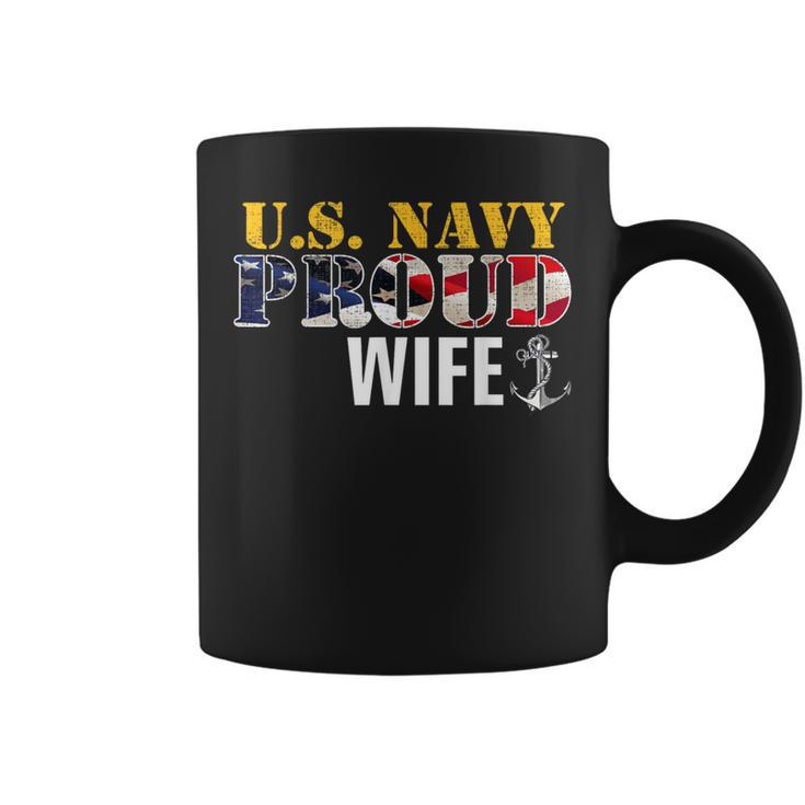 Vintage Navy Proud Wife With US American Flag Coffee Mug