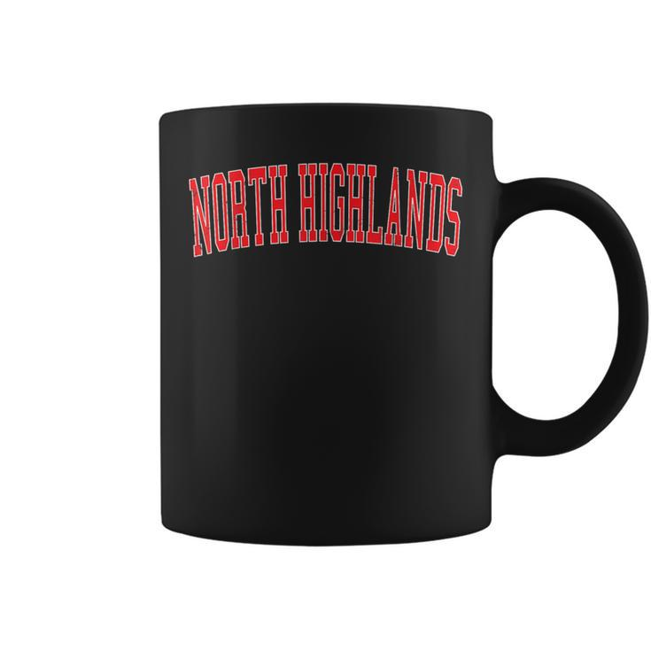Vintage North Highlands Ca Varsity Style Red Text Coffee Mug