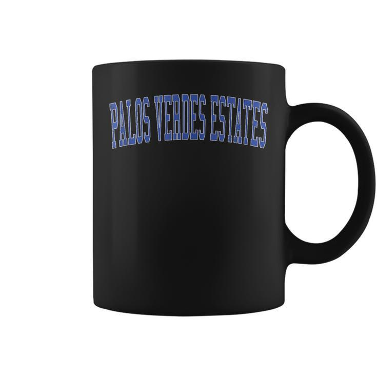 Vintage Palos Verdes Estates Ca Distressed Blue Varsity Styl Coffee Mug