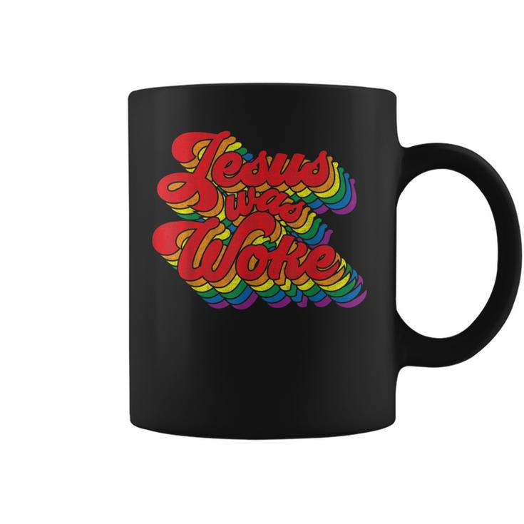 Vintage Retro Christian Ally Pride Rainbow Jesus Was Woke  Coffee Mug