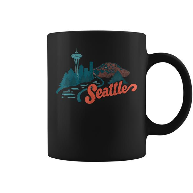 Vintage Retro Seattle Skyline And Nature Landscape Coffee Mug