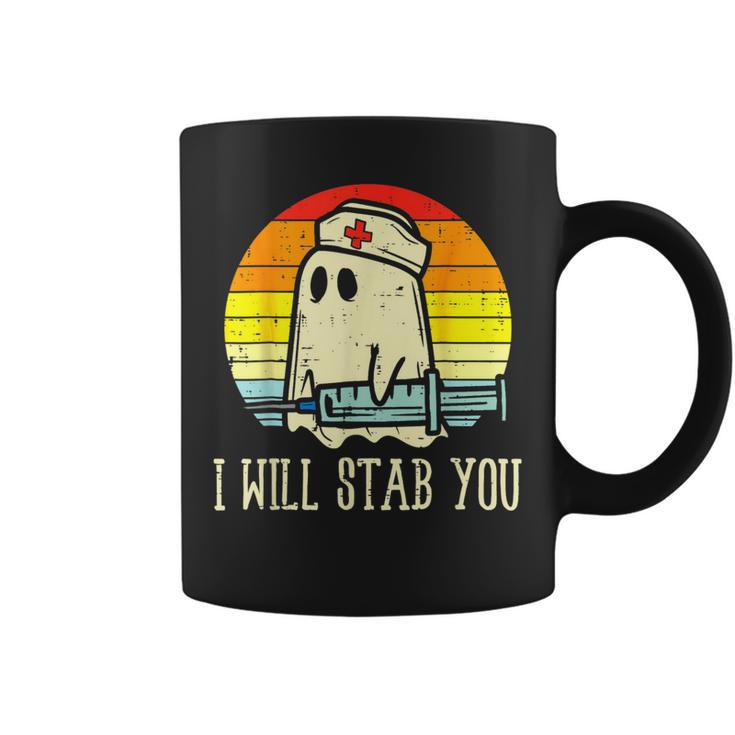 Vintage Retro I Will Stab You Ghost Nurse Halloween Spooky Coffee Mug