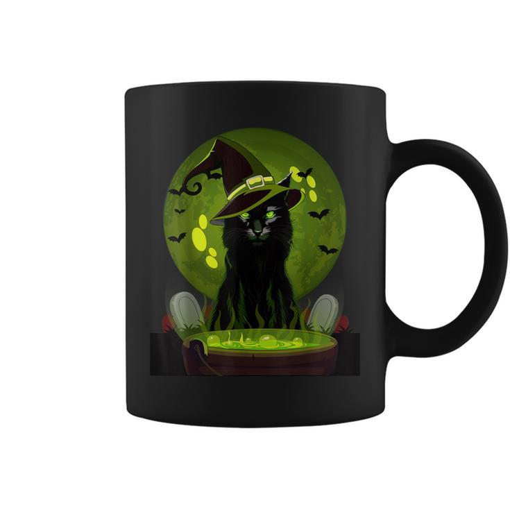 Vintage Scary Halloween Cat Witch Hat Moon Costume Coffee Mug