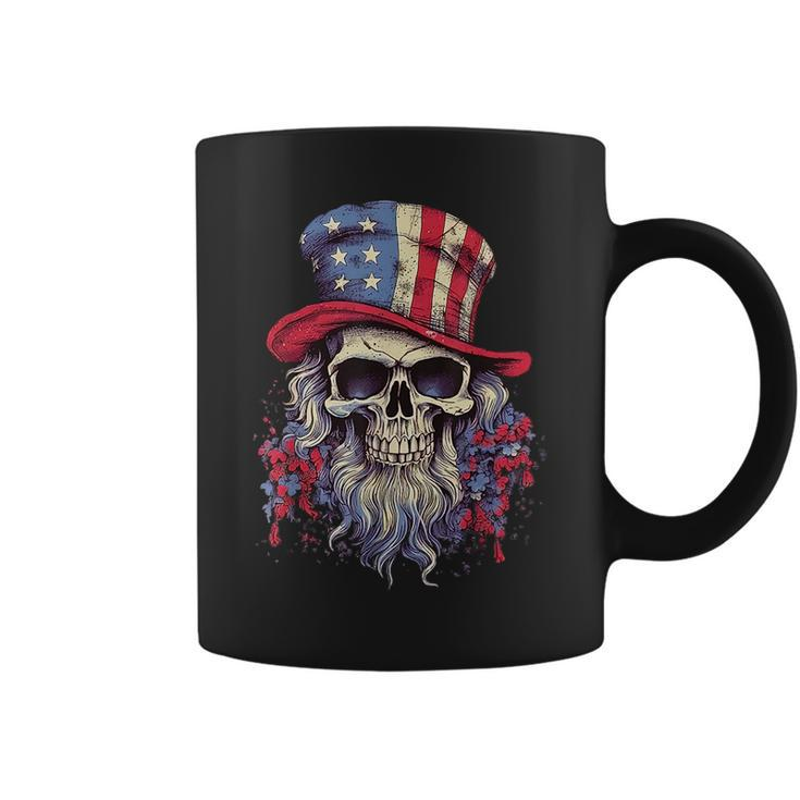 Vintage Skull American Flag Hat 4Th Of July Patriotic Men Patriotic Funny Gifts Coffee Mug