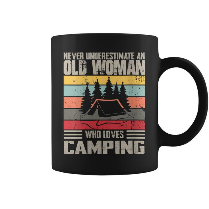 Vintage Never Underestimate An Old Woman Who Loves Camping Coffee Mug