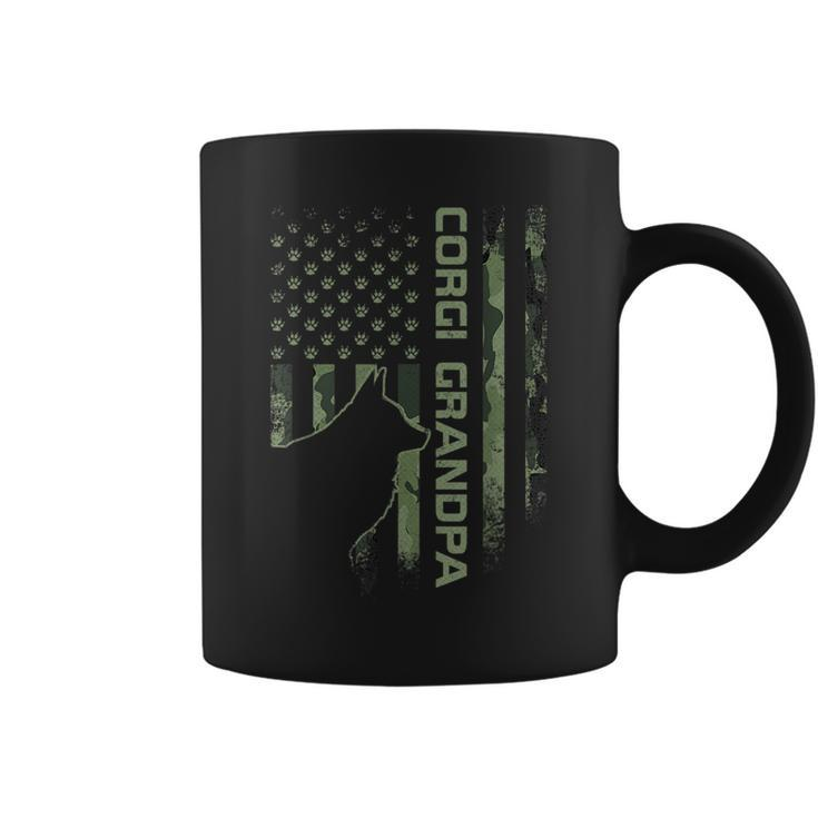Vintage Us American Camo Flag Proud Corgi Grandpa Silhouette  Coffee Mug