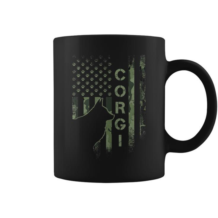 Vintage Usa American Camo Flag Corgi Dog Love Silhouette  Coffee Mug
