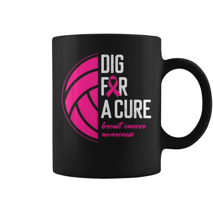 Volleyball Pink Out Dig For A Cure Breast Cancer Awareness Coffee Mug