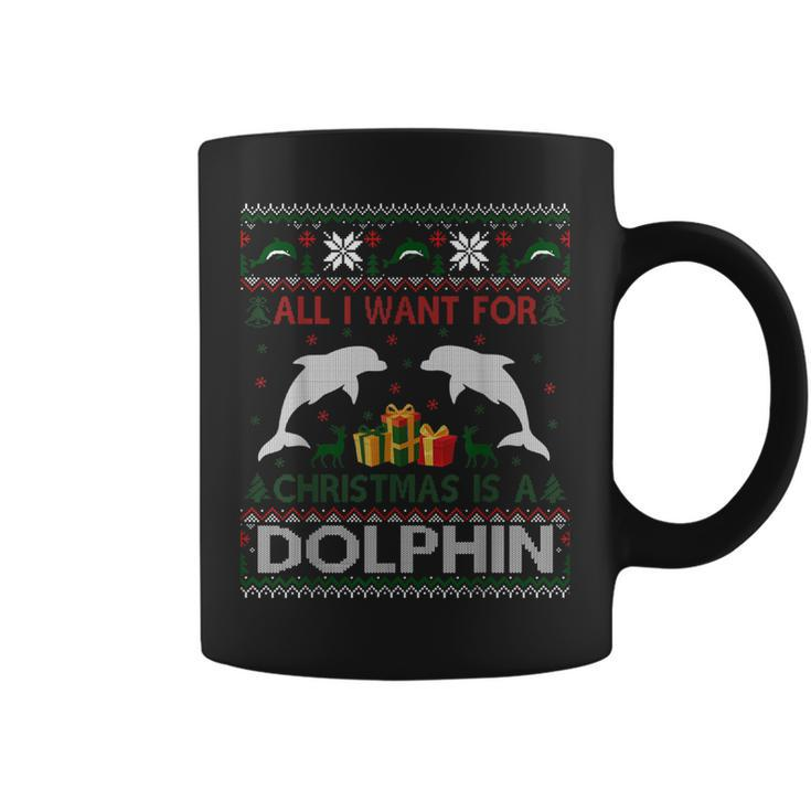 All I Want For Christmas Dolphin Ugly Xmas Sweater Coffee Mug