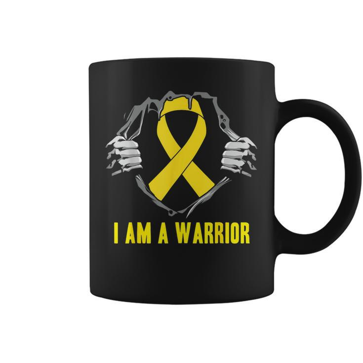 I Am A Warrior Childhood Cancer Awareness Gold Ribbon Coffee Mug