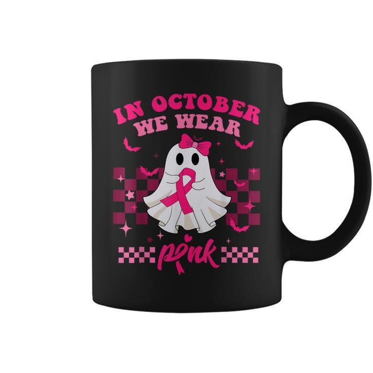 We Wear Pink Breast Cancer Awareness Ghost Halloween Groovy Coffee Mug