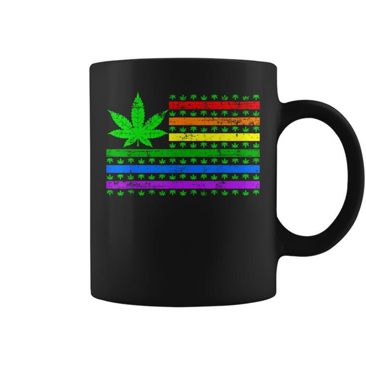 Weed Marijuana Cannabis Gay Lgbt Pride American Flag Trans  Coffee Mug