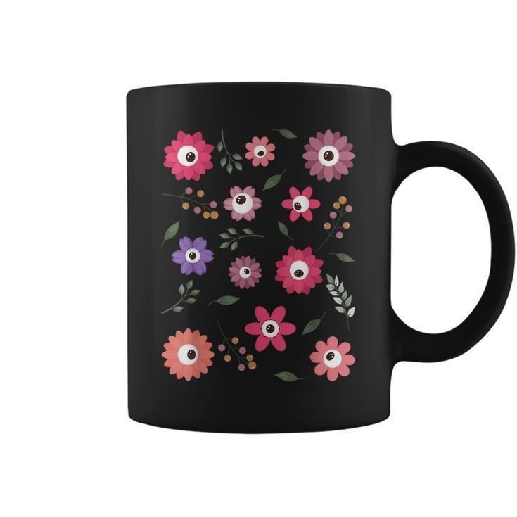 Weirdcore Aesthetic Floral Eyes Pattern Aesthetic Coffee Mug
