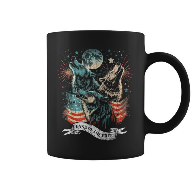 Wolf 4Th Of July American Flag Howling America Moon Funny  Coffee Mug