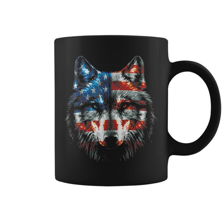 Wolf American Flag Usa 4Th Of July Patriotic Wolf Lover Patriotic Funny Gifts Coffee Mug