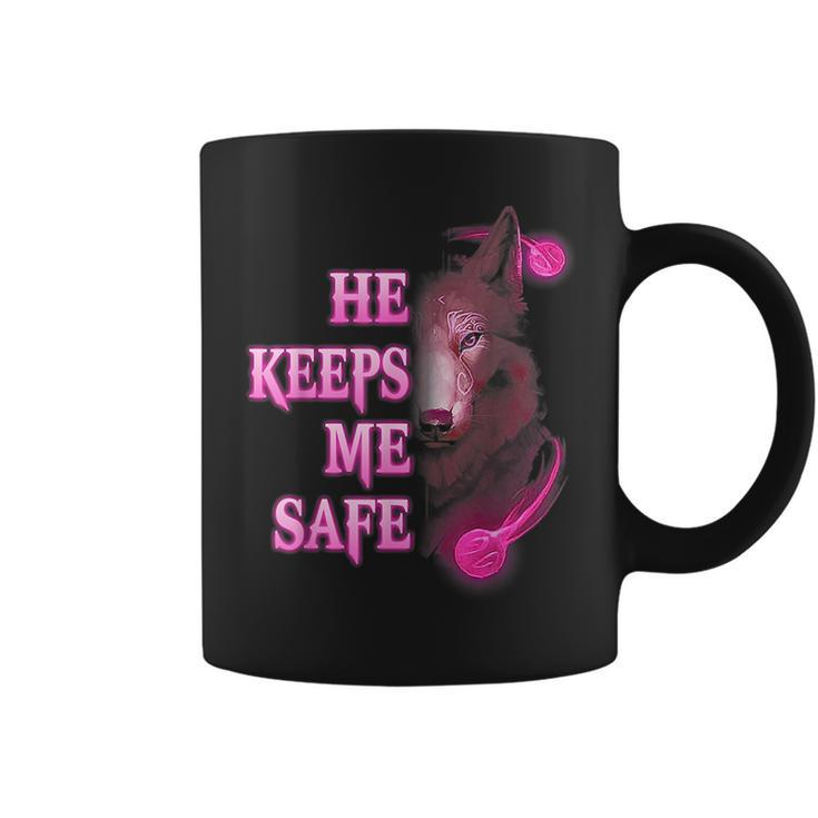 Wolf He Keeps Me Safe - She Keeps Me Wild  Gifts For Wolf Lovers Funny Gifts Coffee Mug