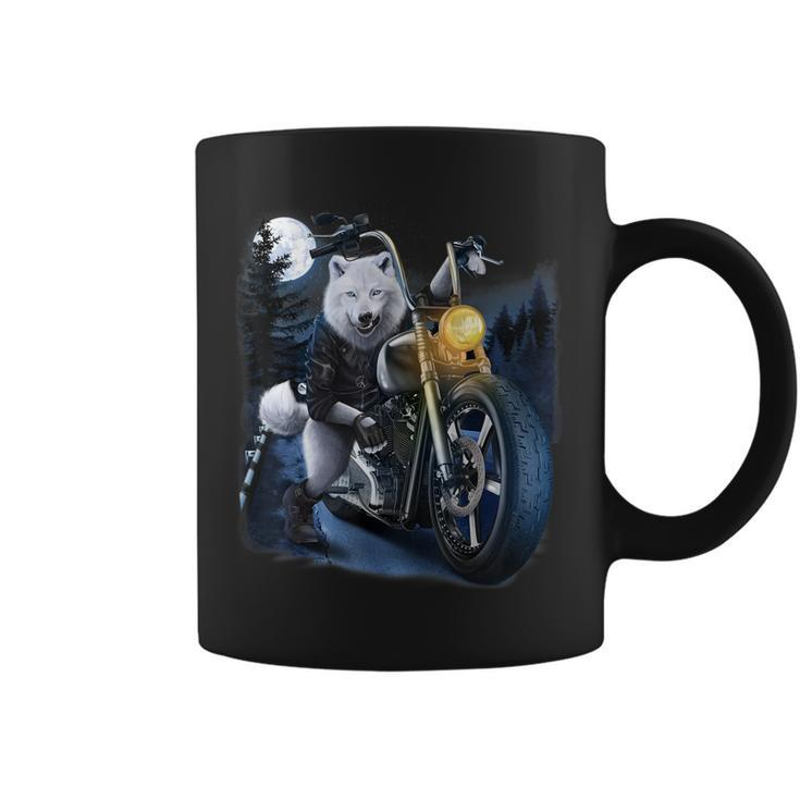 Wolf Riding Chopper Motorcycle In Full Moon Coffee Mug