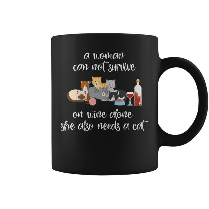 A Woman Cannot Survive On Wine Alone Cat Lover Wine Coffee Mug
