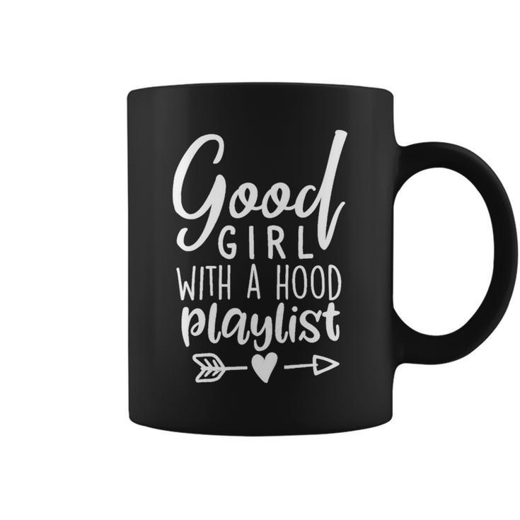 Womens Good Girl With A Hood Playlist T Shirt Gym Life Tee Coffee Mug