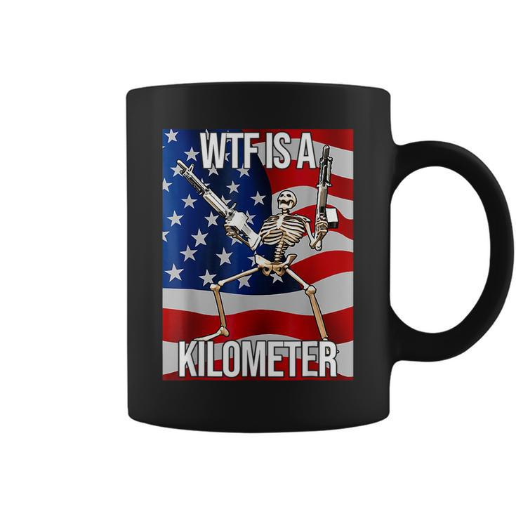 Wtf Is A Kilometer Us Usa American Flag Skeleton Coffee Mug
