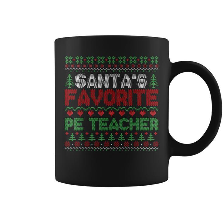 Xmas Santa's Favorite Pe Teacher Cool Ugly Christmas Sweater Coffee Mug