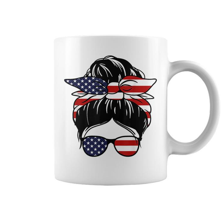 4Th Of July Messy Bun July Girl American Flag Girl Women  Coffee Mug