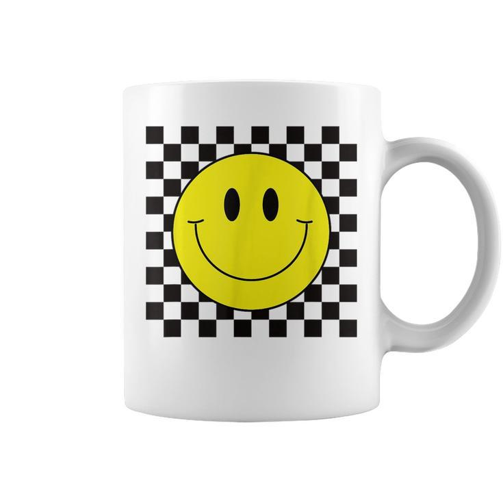 70S Yellow Smile Face  Cute Checkered Smiling Happy   Coffee Mug