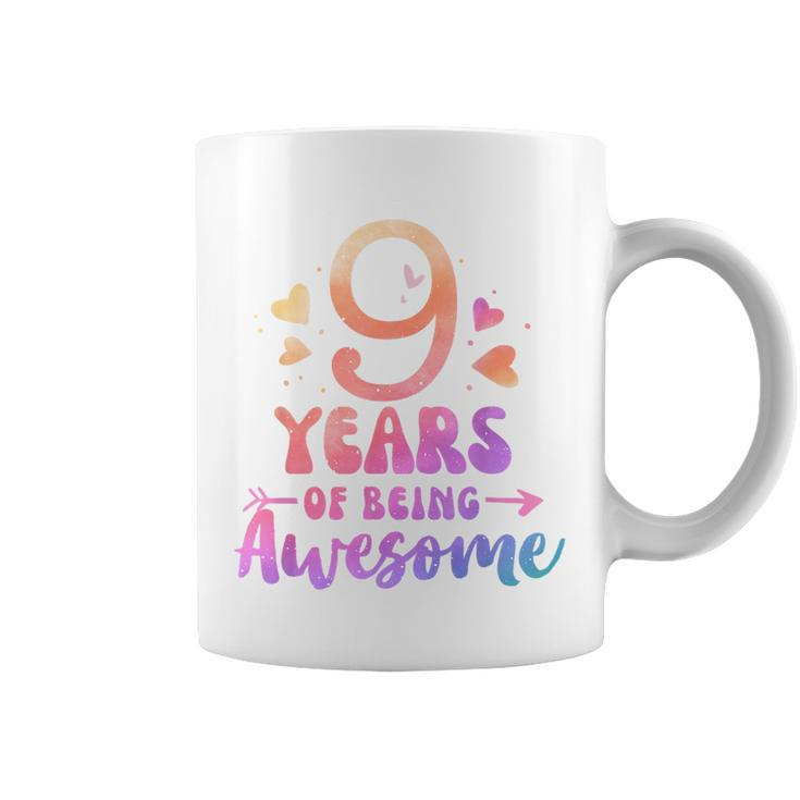 9 Years Of Being Awesome Tie Dye Hearts 9Th Birthday Girl Coffee Mug