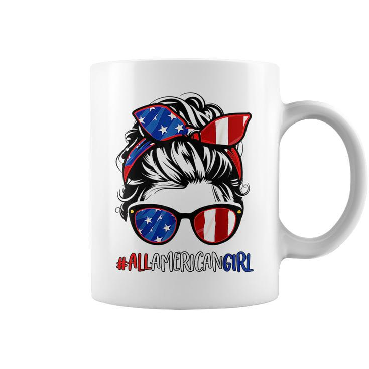 All American Girl 4Th Of July Women Messy Bun Usa Flag Coffee Mug