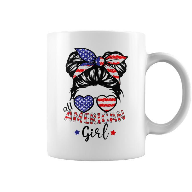 All American Girls 4Th Of July  Messy Bun Girl Kids  Coffee Mug