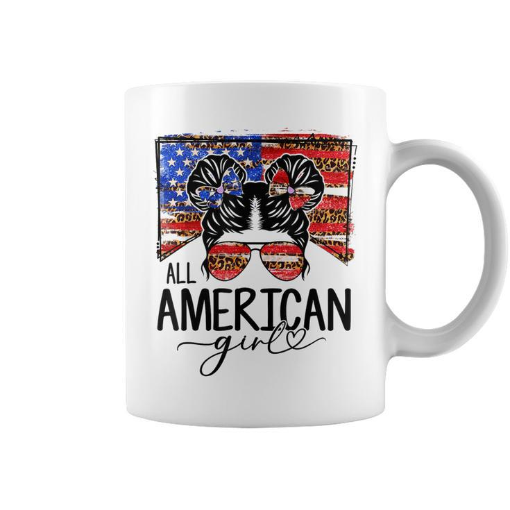 All American Girls 4Th Of July Messy Bun Leopard Patriotic Coffee Mug