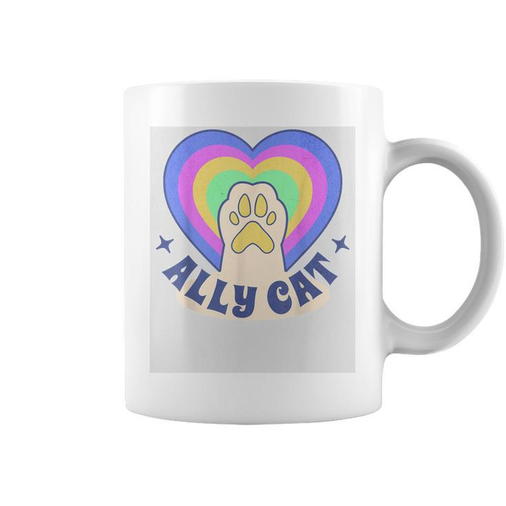 Ally Cat Lgbt Gay Pride Month 2023 Lgbtq Rainbow Heart Paw  Coffee Mug