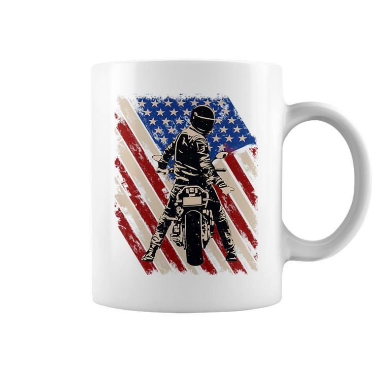 American Flag Biker Motorcycle Usa Pride Rider Back Print   Coffee Mug