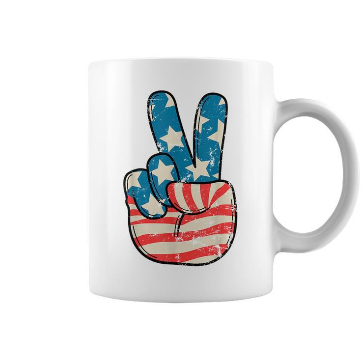 American Flag Peace Sign Hand 4Th Of July Patriotic Men Boys  Patriotic Funny Gifts Coffee Mug