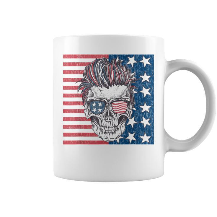 American Flag Skull Skeleton Biker T  4Th Of July  Biker Funny Gifts Coffee Mug