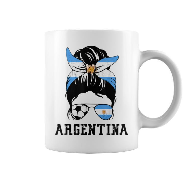 Argentinian Soccer Girl Mom Messy Bun Argentina Football Fan Coffee Mug