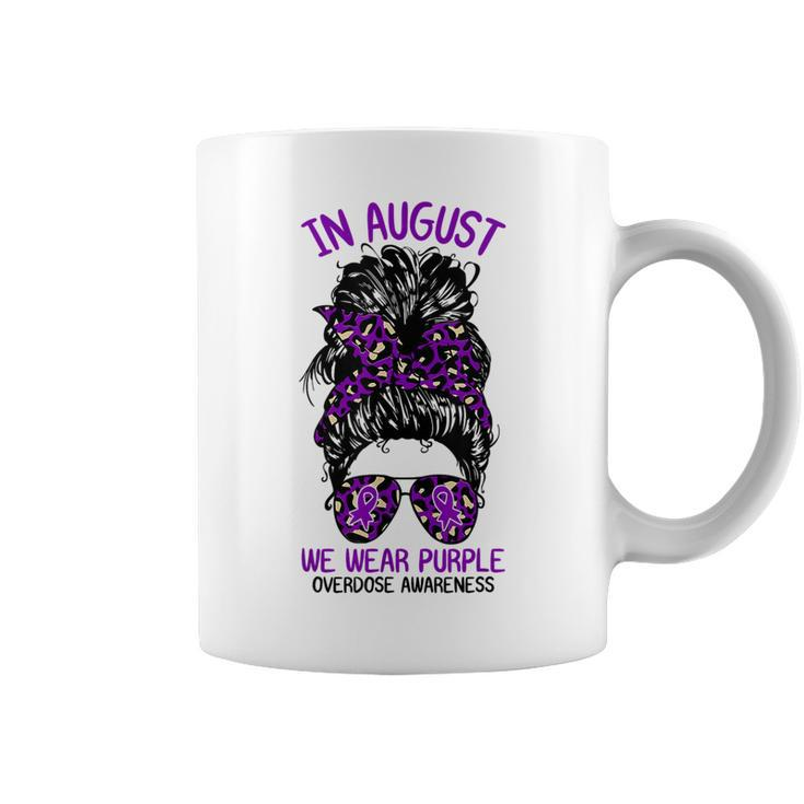 In August We Wear Purple Ribbon Overdose Awareness Messy Bun Coffee Mug