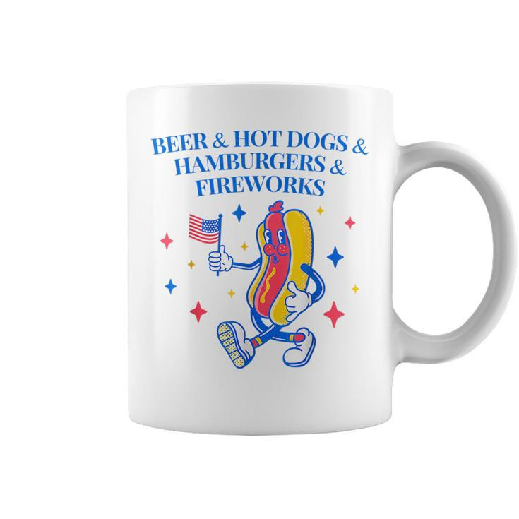 Beer & Hot Dogs & Hamburgers & Fireworks Funny 4Th Of July  Coffee Mug