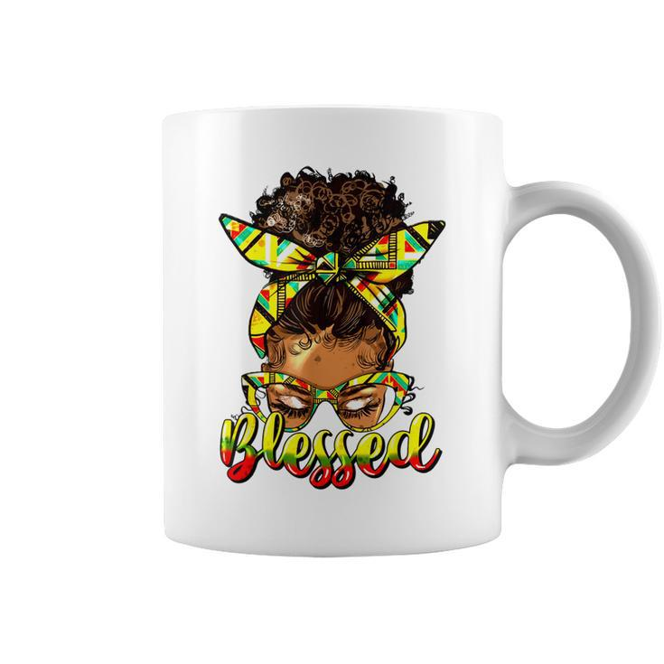 Black History Blessed Afro Black Women Messy Bun Junenth Coffee Mug