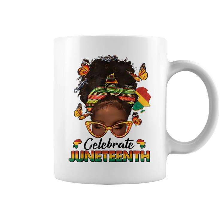 Black Women Messy Bun Junenth Celebrate Independence Day Coffee Mug