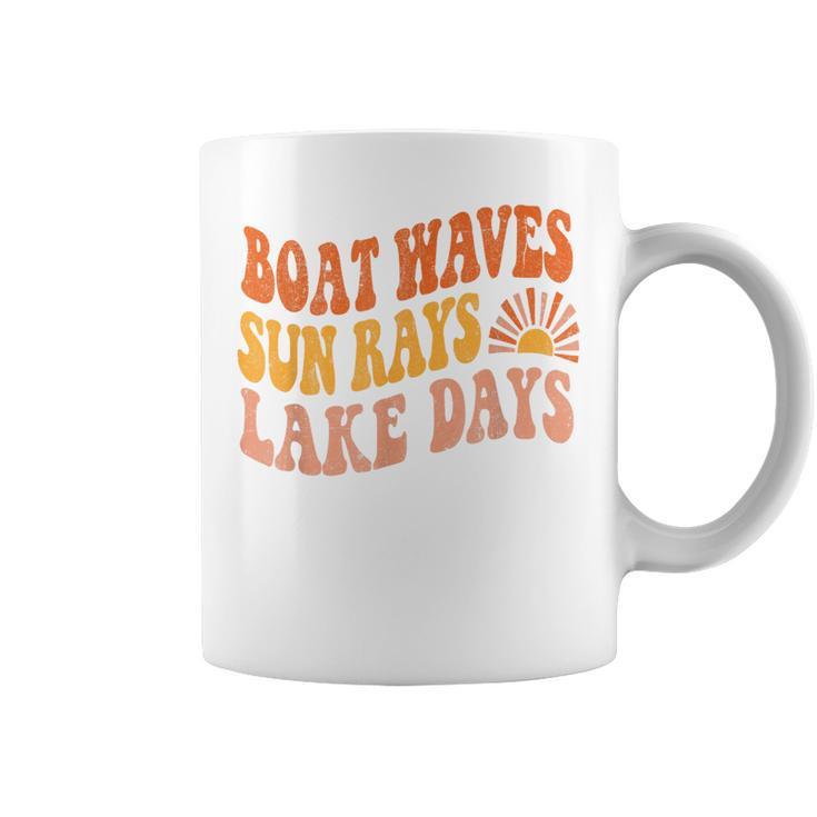 Boat Waves Sun Rays Lake Days Cute Retro 70S Summer Vacation  Coffee Mug
