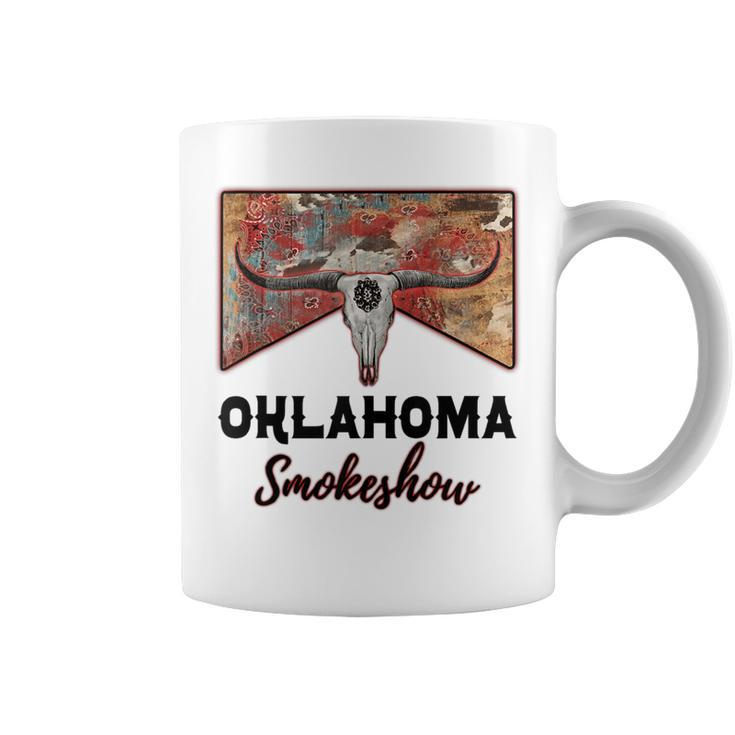 Boho Bull Skull Cow Print Oklahoma Smokeshow Western Country  Coffee Mug