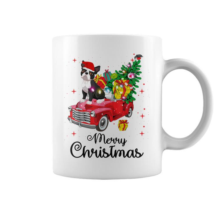 Boston Terrier Ride Red Truck Christmas Pajama Coffee Mug