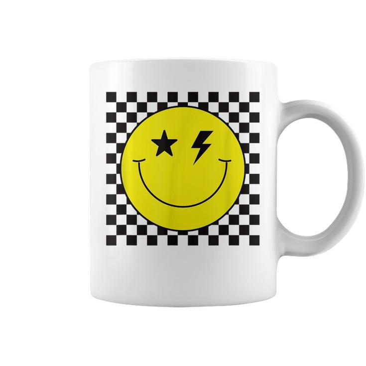 Checkered Lightning Eyes Yellow Smile Face  Happy Face  Coffee Mug
