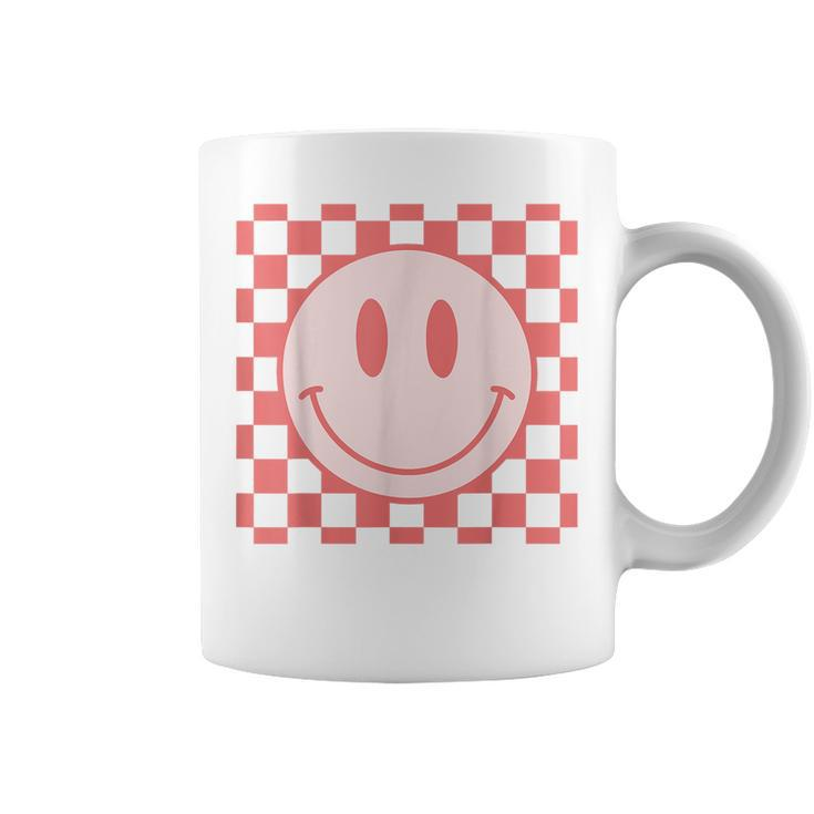 Checkered Pattern Smile Face Vintage Happy Face Red Retro  Coffee Mug
